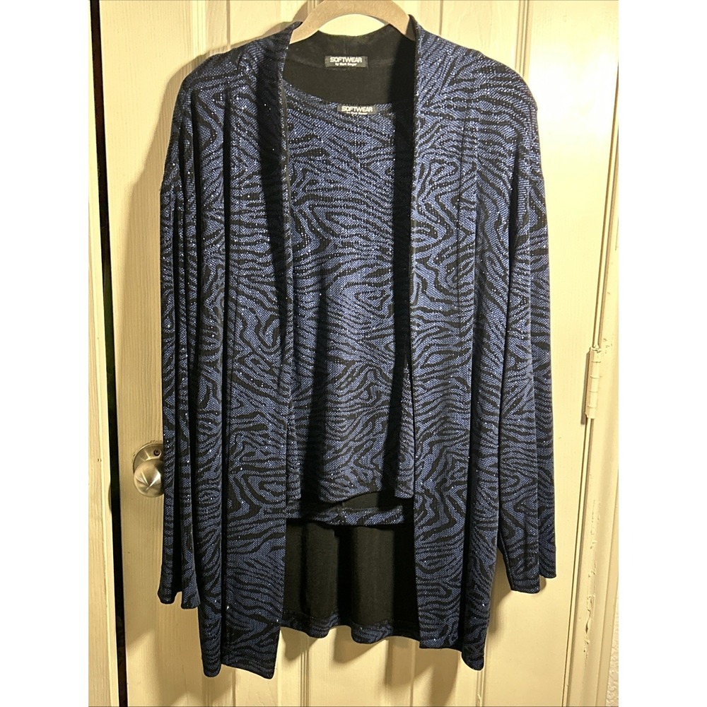 Softwear By Mark Singer Jacket and Sleeveless Top Women's L Blue Black Slinky